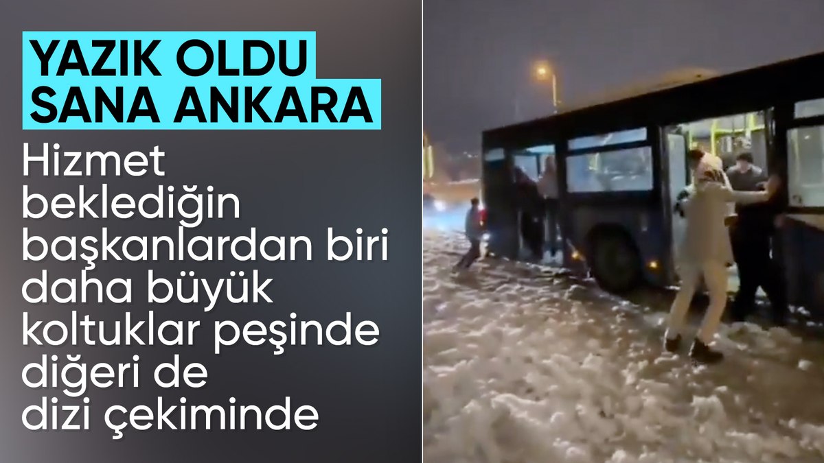 CHP’li Etimesgut Belediyesi yolları temizlemedi: Zıplayarak otobüsü ilerletmeye çalıştılar